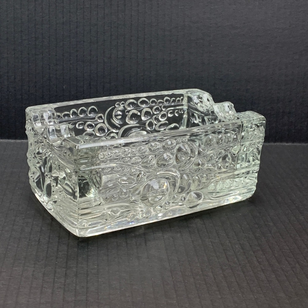 Vintage Clear Glass Ashtray Trinket Dish Vide Poche Retro‎ Bubble Design Decor